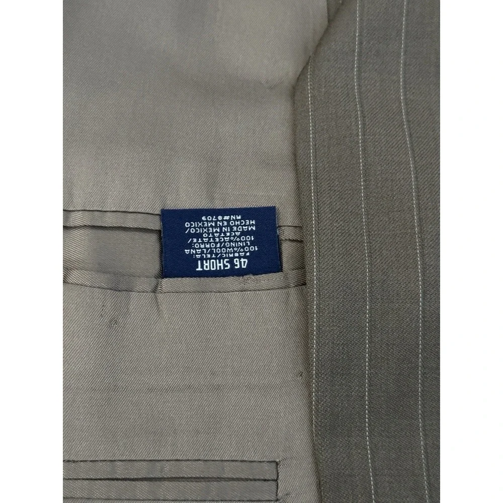 Stafford‎ Mens Brown Pinstripe Suit Jacket Blazer Size 46S Two Button 100% Wool